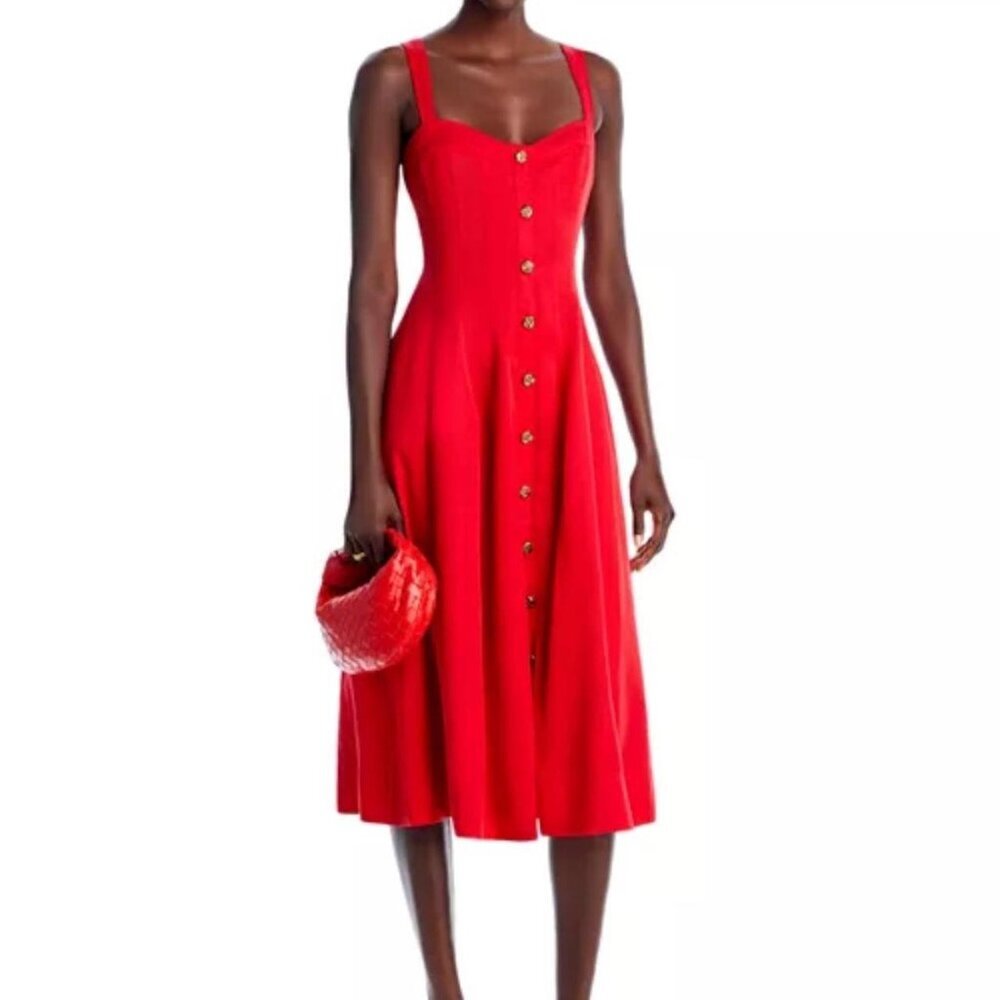 Aqua Red Button-Down Midi Dress